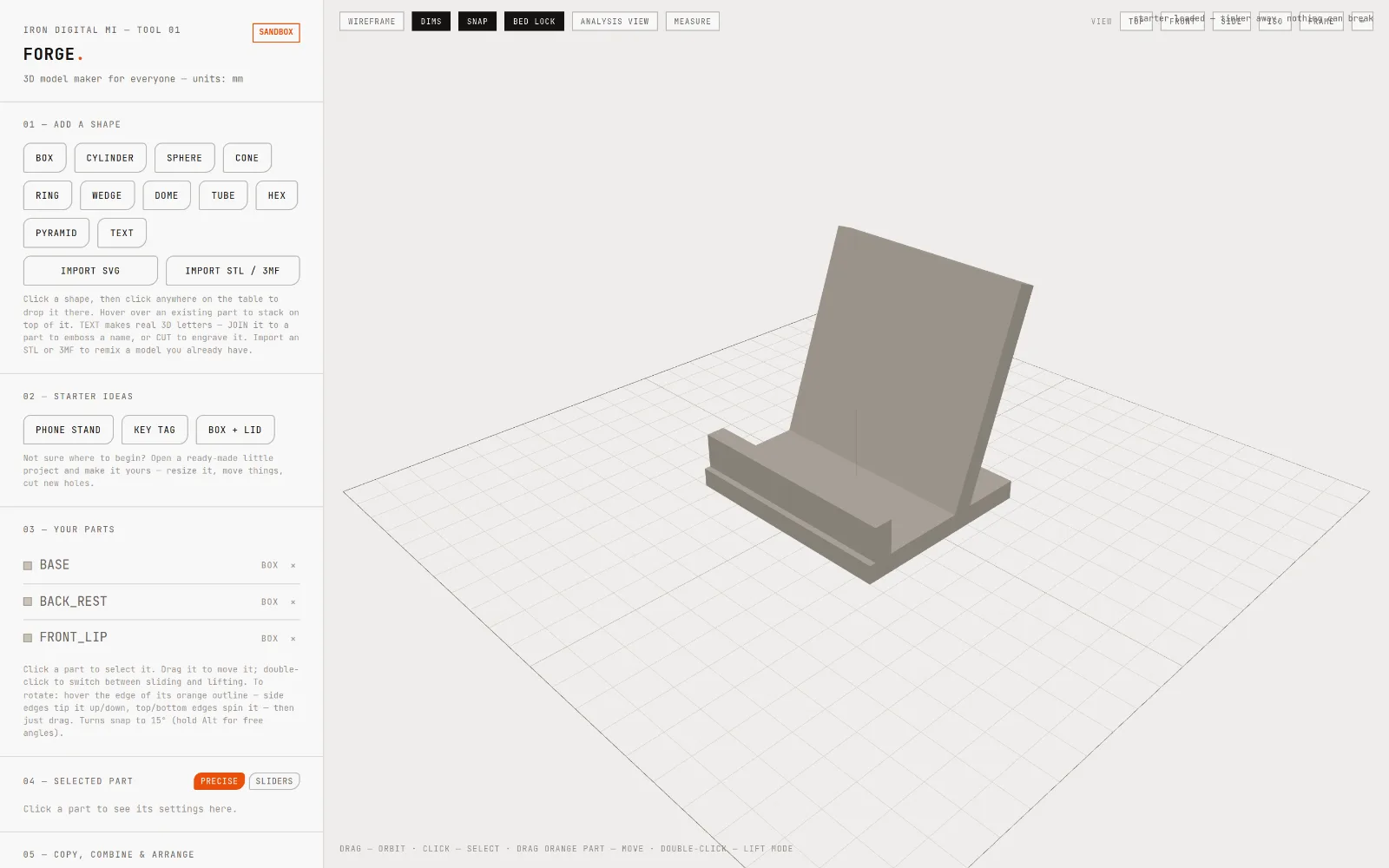 FORGE — parametric CAD for 3D printing