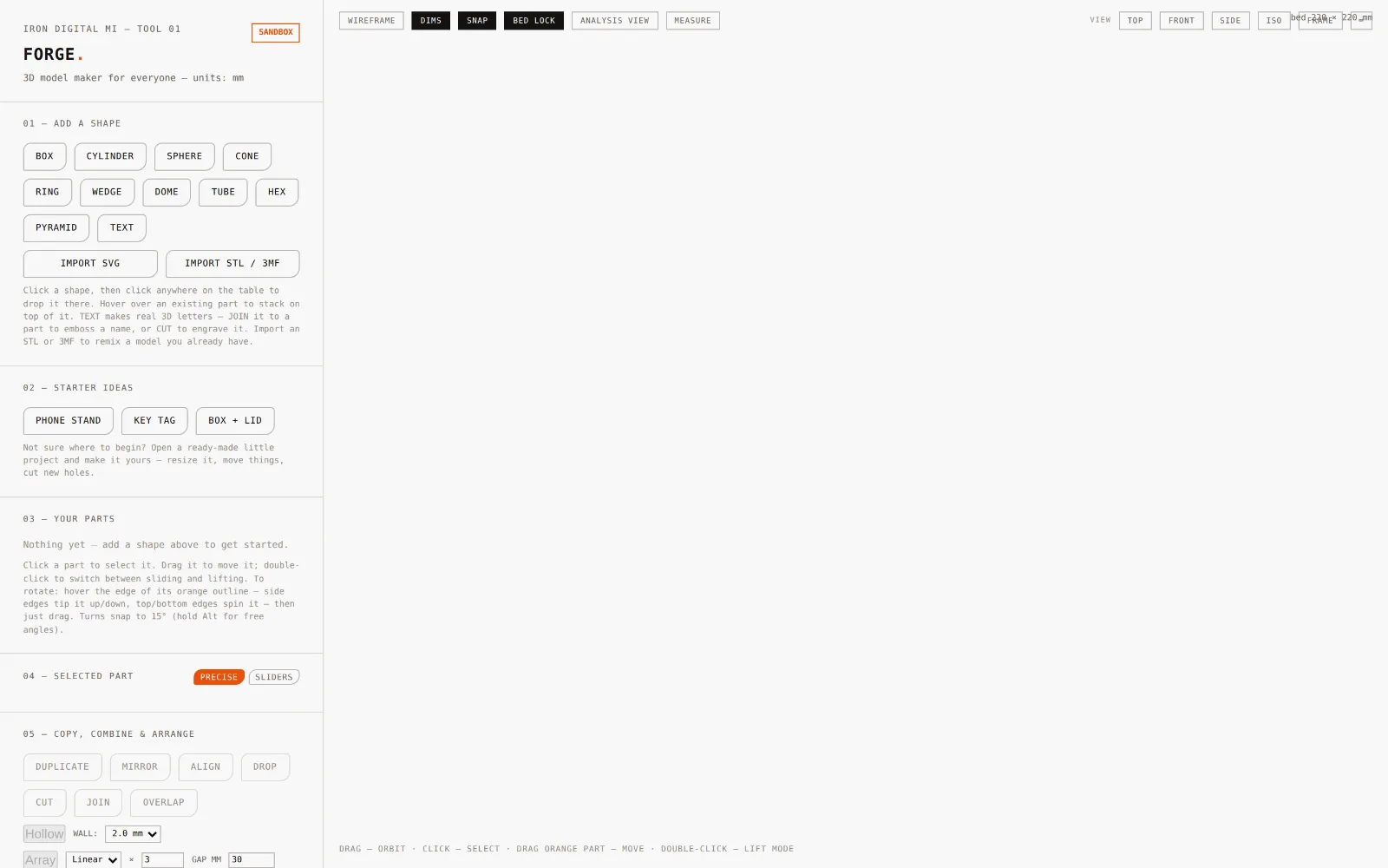 FORGE sandbox — the parametric model maker