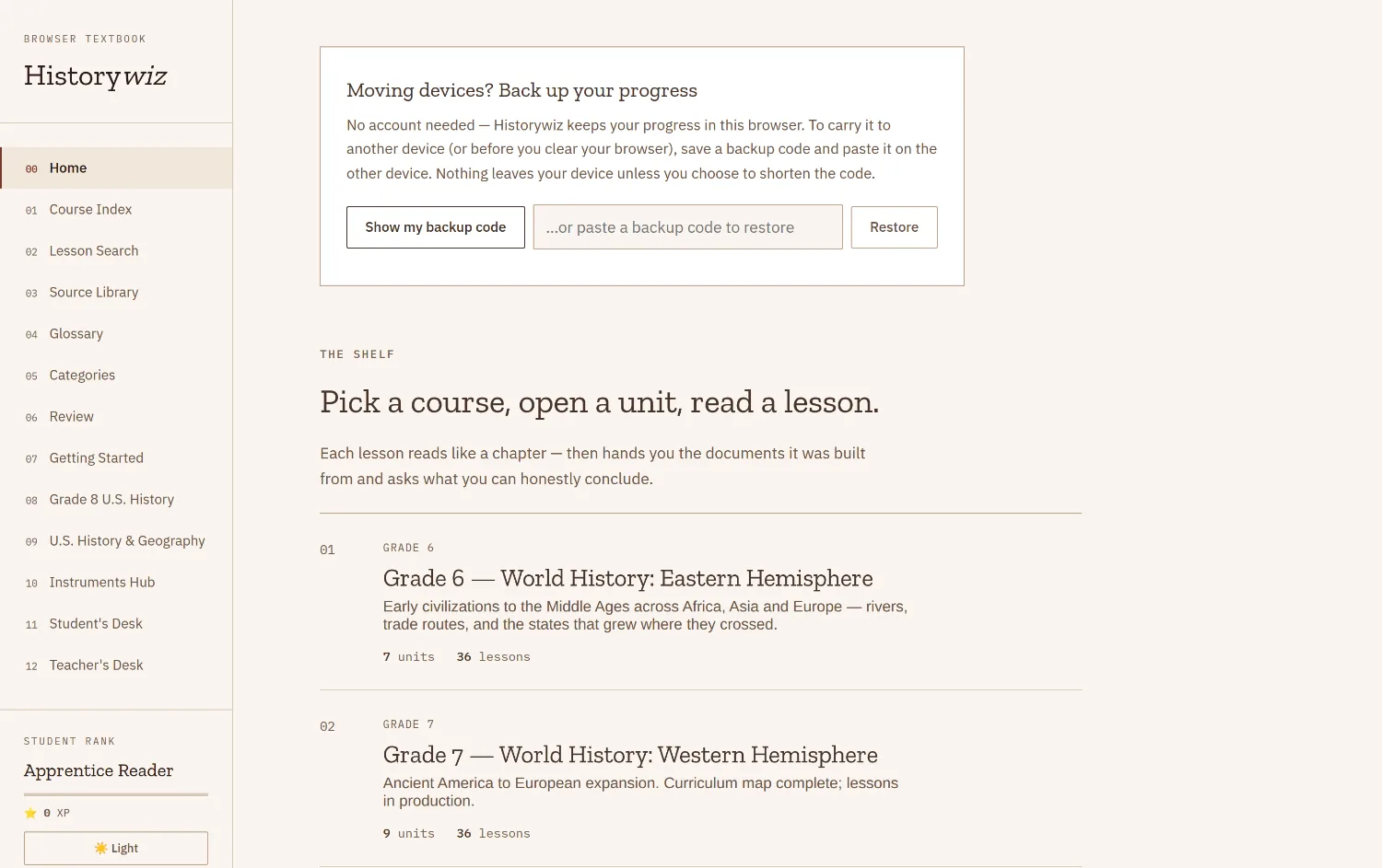 HistoryWiz course listing with its archival image programme