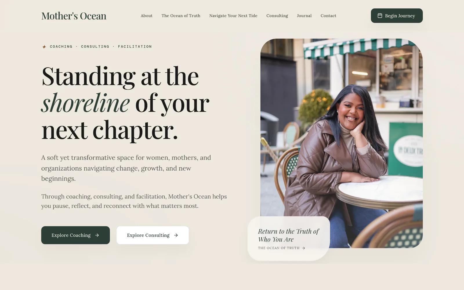 Mother's Ocean home page — Standing at the shoreline of your next chapter