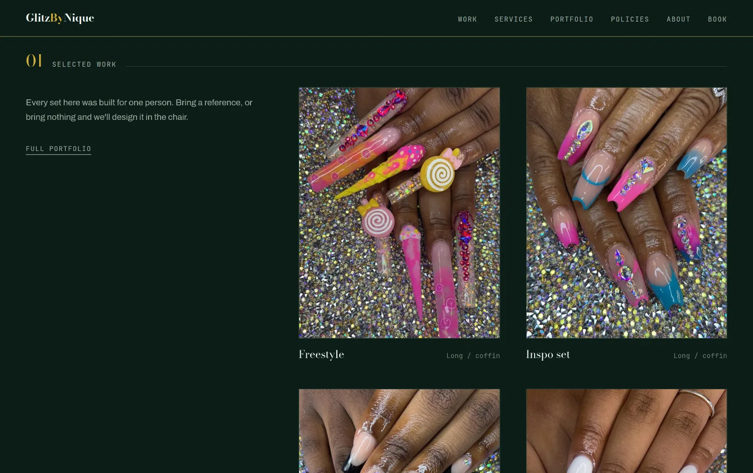 Glitz by Nique — the work, priced up front