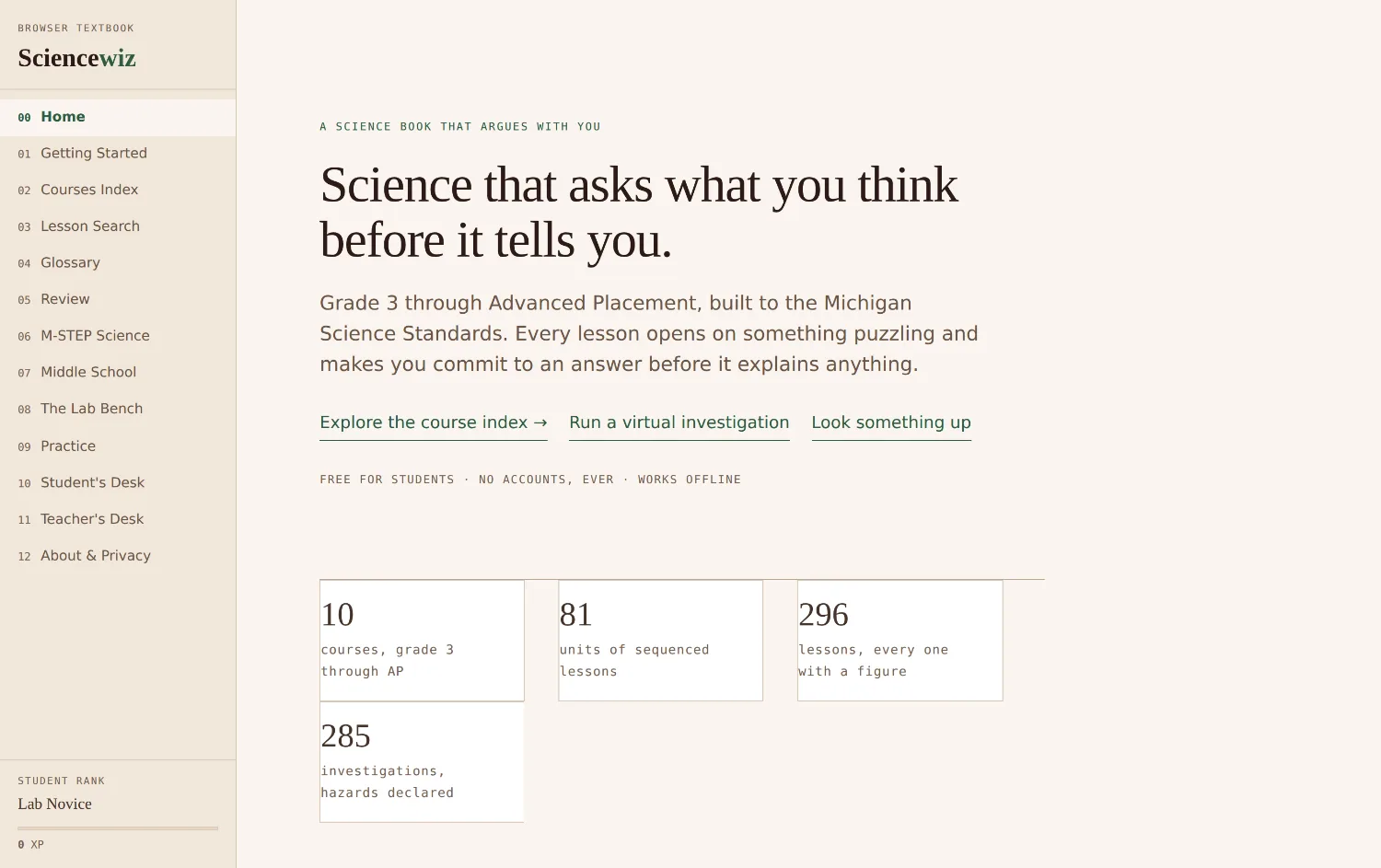 Sciencewiz — science that asks what you think before it tells you