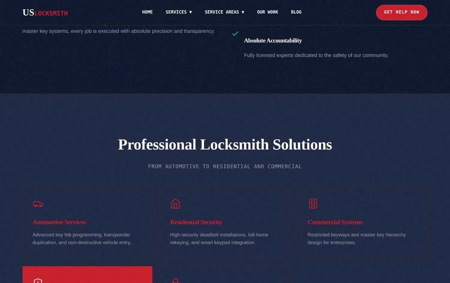 US Locksmith — service pages and trust signals